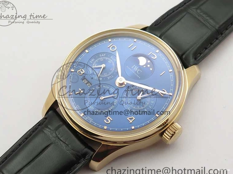 MIROTIME 0223 Premium Portugieser Perpetual Calendar IW503302 RG V9F 1:1 Best Edition Blue Dial on Black Leather Strap A 7098